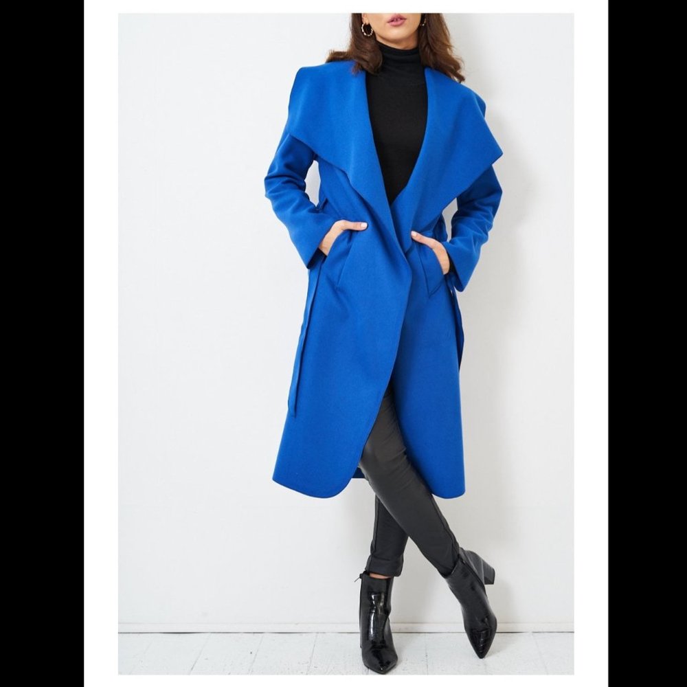 NWT Cole Haan – Wool & Alpaca Blend Wrap Coat ROYAL BLUE (6)
